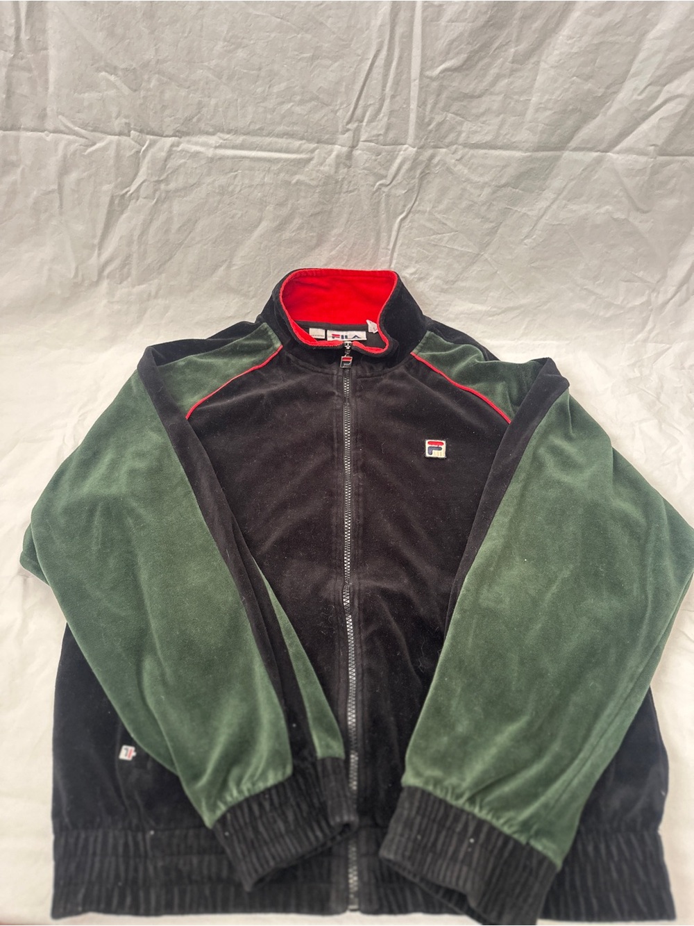 Fila Black, Green & Red Velour Bomber Jacket